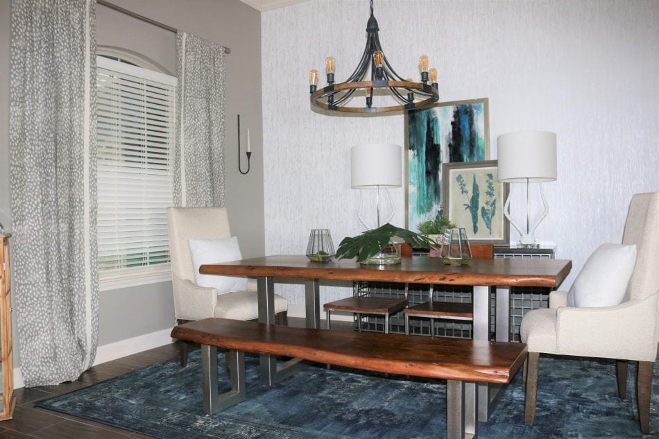 interior designer, interior design, modern farmhouse, after, houston, houston interior designer, the woodlands, modern farmhouse dining room, modern farmhouse living room, farmhouse, interior styling, dining table, chandelier, rug, baskets, art, lamp, console, dining room decor, wallpaper, sofa, love seat, mirror, mantle decor, farmhouse mantle, farmhouse living room, colorful house, colorful living room, colorful dining room