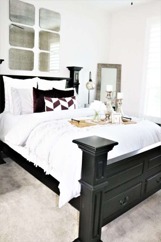 chic guestroom, chic, girl guestroom, guestroom. how to style a guest room, colorful chair, mirror over bed, colorful room, guestroom styling, guestroom check list