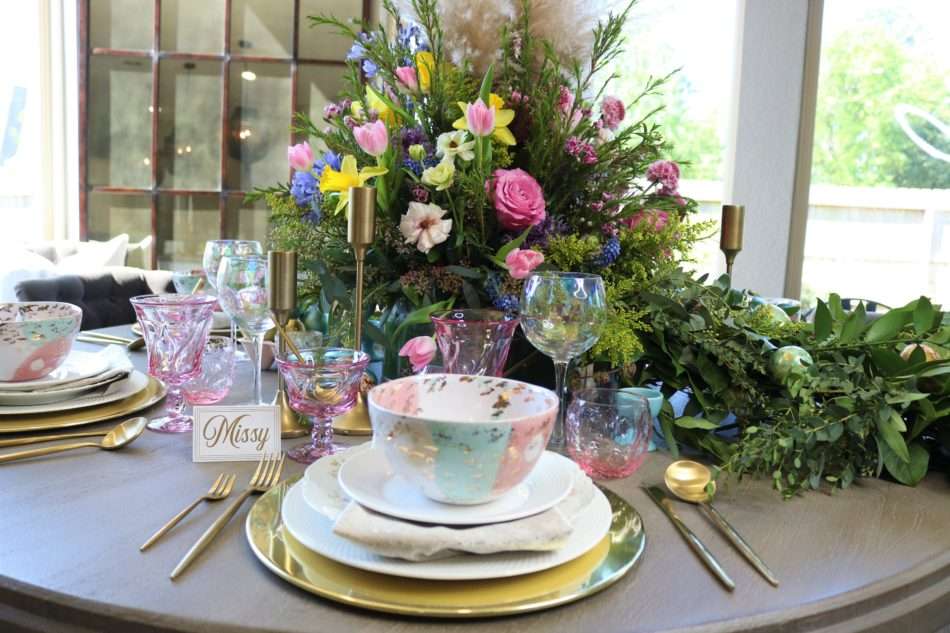 MRI, houston interior designer, home decor influencer, Easter, Easter table setting, Easter flowers, colored glass, spring flowers, cascading flowers, bunny, kids Easter table, fun Easter table setting, Easter decorations, how to decorate for Easter, easy Easter decorations, pink glasses, Easter table setting, Easter tabelscape, elegant dining table, whimsical kids table, playful easter table, vintage table setting, table setting ideas, easter table setting ideas, colorful table setting, achievable easter table setting, table décor, chic easter table setting, budget friendly table setting