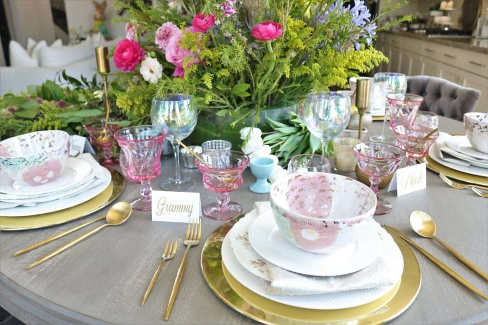 MRI, houston interior designer, home decor influencer, Easter, Easter table setting, Easter flowers, colored glass, spring flowers, cascading flowers, bunny, kids Easter table, fun Easter table setting, Easter decorations, how to decorate for Easter, easy Easter decorations, pink glasses, Easter table setting, Easter tabelscape, elegant dining table, whimsical kids table, playful easter table, vintage table setting, table setting ideas, easter table setting ideas, colorful table setting, achievable easter table setting, table décor, chic easter table setting, budget friendly table setting