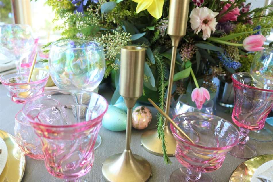 MRI, houston interior designer, home decor influencer, Easter, Easter table setting, Easter flowers, colored glass, spring flowers, cascading flowers, bunny, kids Easter table, fun Easter table setting, Easter decorations, how to decorate for Easter, easy Easter decorations, pink glasses, Easter table setting, Easter tabelscape, elegant dining table, whimsical kids table, playful easter table, vintage table setting, table setting ideas, easter table setting ideas, colorful table setting, achievable easter table setting, table décor, chic easter table setting, budget friendly table setting