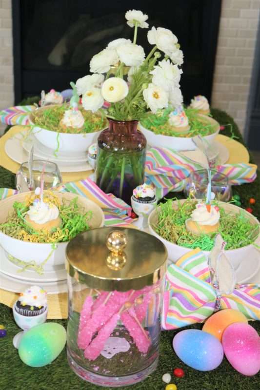 MRI, houston interior designer, home decor influencer, Easter, Easter table setting, Easter flowers, colored glass, spring flowers, cascading flowers, bunny, kids Easter table, fun Easter table setting, Easter decorations, how to decorate for Easter, easy Easter decorations, pink glasses, Easter table setting, Easter tabelscape, elegant dining table, whimsical kids table, playful easter table, vintage table setting, table setting ideas, easter table setting ideas, colorful table setting, achievable easter table setting, table décor, chic easter table setting, budget friendly table setting