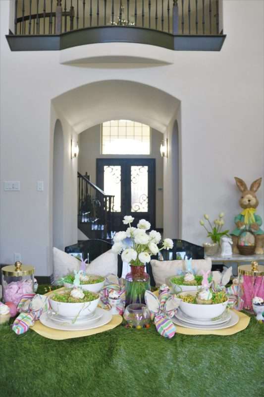MRI, houston interior designer, home decor influencer, Easter, Easter table setting, Easter flowers, colored glass, spring flowers, cascading flowers, bunny, kids Easter table, fun Easter table setting, Easter decorations, how to decorate for Easter, easy Easter decorations, pink glasses, Easter table setting, Easter tabelscape, elegant dining table, whimsical kids table, playful easter table, vintage table setting, table setting ideas, easter table setting ideas, colorful table setting, achievable easter table setting, table décor, chic easter table setting, budget friendly table setting