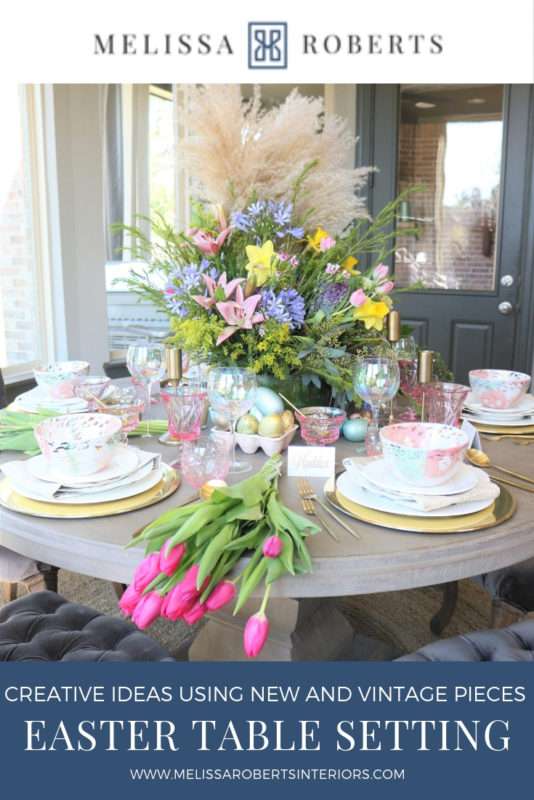 MRI, houston interior designer, home decor influencer, Easter, Easter table setting, Easter flowers, colored glass, spring flowers, cascading flowers, bunny, kids Easter table, fun Easter table setting, Easter decorations, how to decorate for Easter, easy Easter decorations, pink glasses, Easter table setting, Easter tabelscape, elegant dining table, whimsical kids table, playful easter table, vintage table setting, table setting ideas, easter table setting ideas, colorful table setting, achievable easter table setting, table décor, chic easter table setting, budget friendly table setting