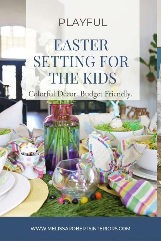 MRI, houston interior designer, home decor influencer, Easter, Easter table setting, Easter flowers, colored glass, spring flowers, cascading flowers, bunny, kids Easter table, fun Easter table setting, Easter decorations, how to decorate for Easter, easy Easter decorations, pink glasses, Easter table setting, Easter tabelscape, elegant dining table, whimsical kids table, playful easter table, vintage table setting, table setting ideas, easter table setting ideas, colorful table setting, achievable easter table setting, table décor, chic easter table setting, budget friendly table setting