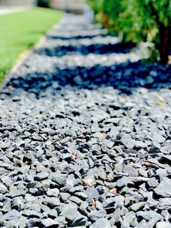We anchored all the beds with Blackstar gravel, adding the perfect black accent. Eventually, we want to restain our fence...once our money tree grows back!