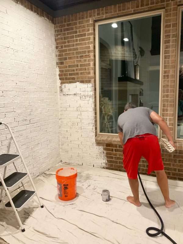 Melissa Roberts Interiors, home decor blog, diy blog, diy project, diy limewash, diy limewash project, limewash, how to limewash, how to limewash your brick home, easy steps to limewash your home. how to limewash walls. how to limewash your fireplace, patio remodel, brick walls, brick patio, brick floor, limewash